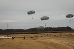 U.S. Army Paratroopers assigned to the 82nd Airborne Division jump into Camp Narashino, Japan, as part of the joint multilateral New Year Jump in Indo-Pacific 25 on Jan. 12, 2025. The Japan Ground Self-Defense Force invites Paratroopers from across the world to participate in the annual Japanese New Year’s Jump as a way of celebrating tradition and to bring good luck for the new year. (U.S. Army photo by Staff Sgt. Catessa Palone)