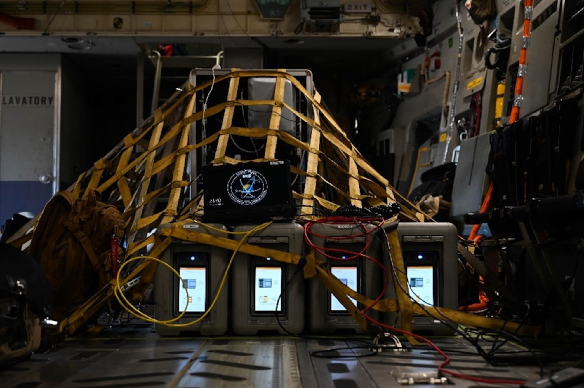 The Airlift/Tanker Open Mission System (ATOMS) is set up on an aircraft for Exercise Mobility Guardian providing real-time aircraft data to flow through the Unified Data Library (UDL) to operators in the field.