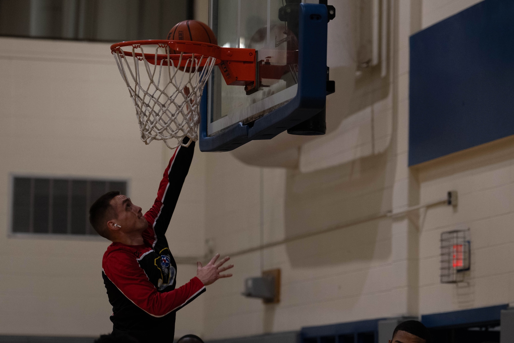 A U.S. Airman with the Hurlburt Field Air Commandos basketball team practices lay-ups at Hurlburt Field, Florida, Jan. 10, 2025.