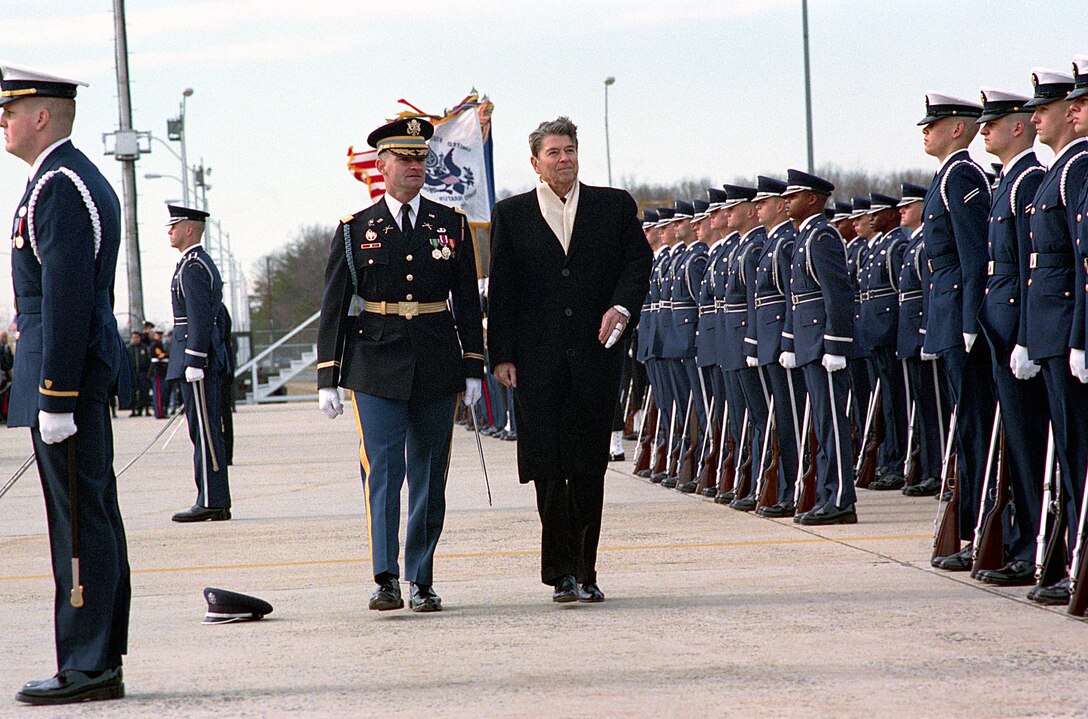 President Ronald W. Reagan during his departure ceremony at Andrews Air Force Base, Jan. 20, 1989.