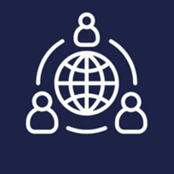 A white graphic representing a personal network against a blue background.