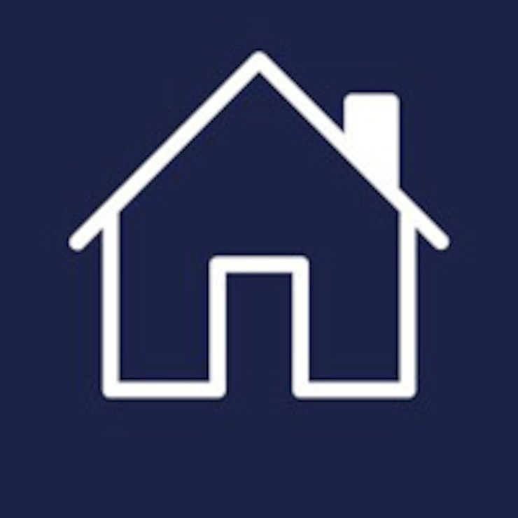A graphic of a house against a blue background.