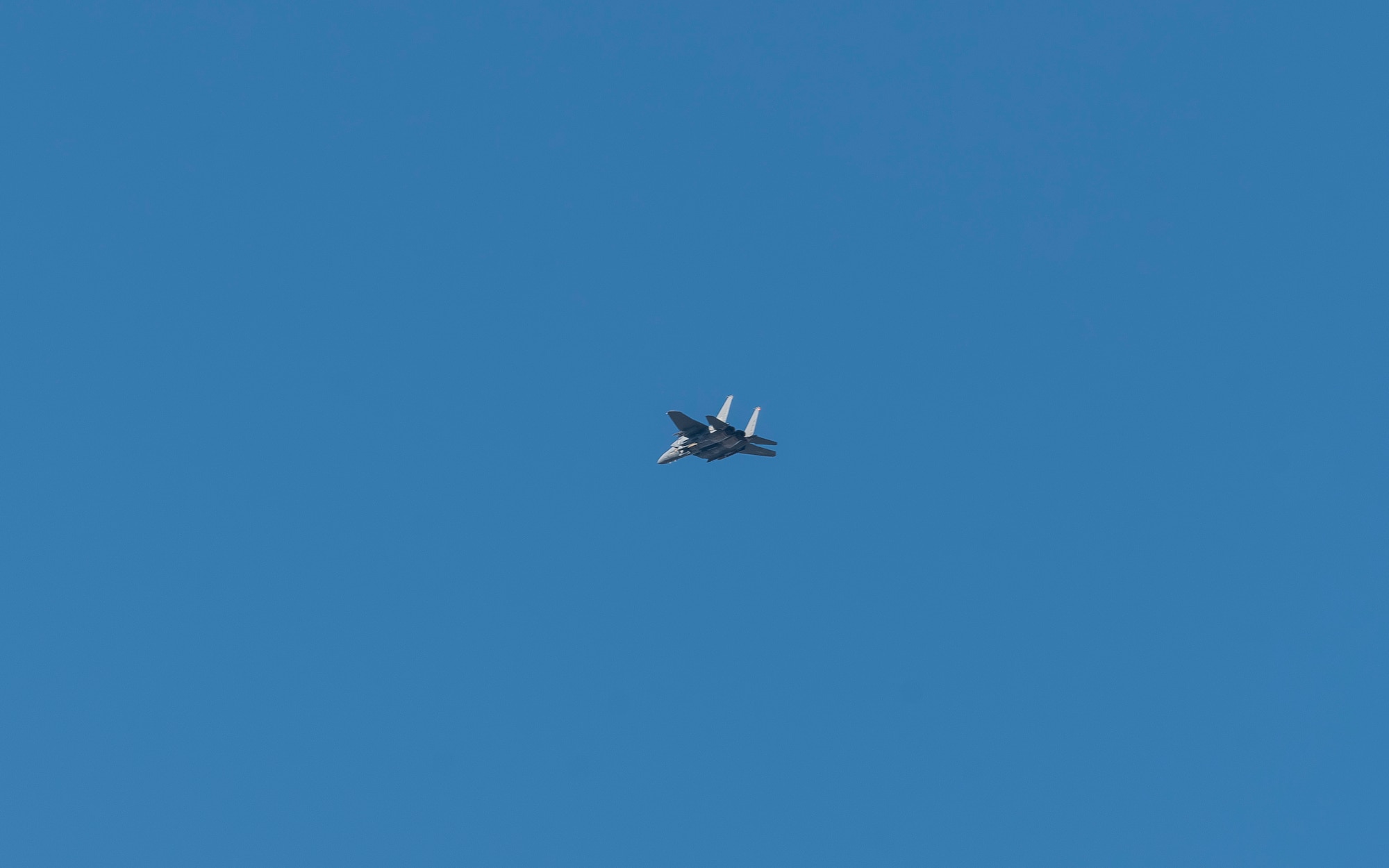 A Republic of Korea Air Force F-15K Slam Eagle, flies above the Pilsung Range in Gangwon Province, Republic of Korea, Jan. 15, 2025. The ROKAF pilots assigned to the 11th Fighter Wing partnered with the 25th Fighter Squadron A-10 Thunderbolt IIs in bilateral training to enhance readiness and combined strength to protect the Korean peninsula. (U.S. Air Force photo by Staff Sgt. Ashley N. Mikaio)