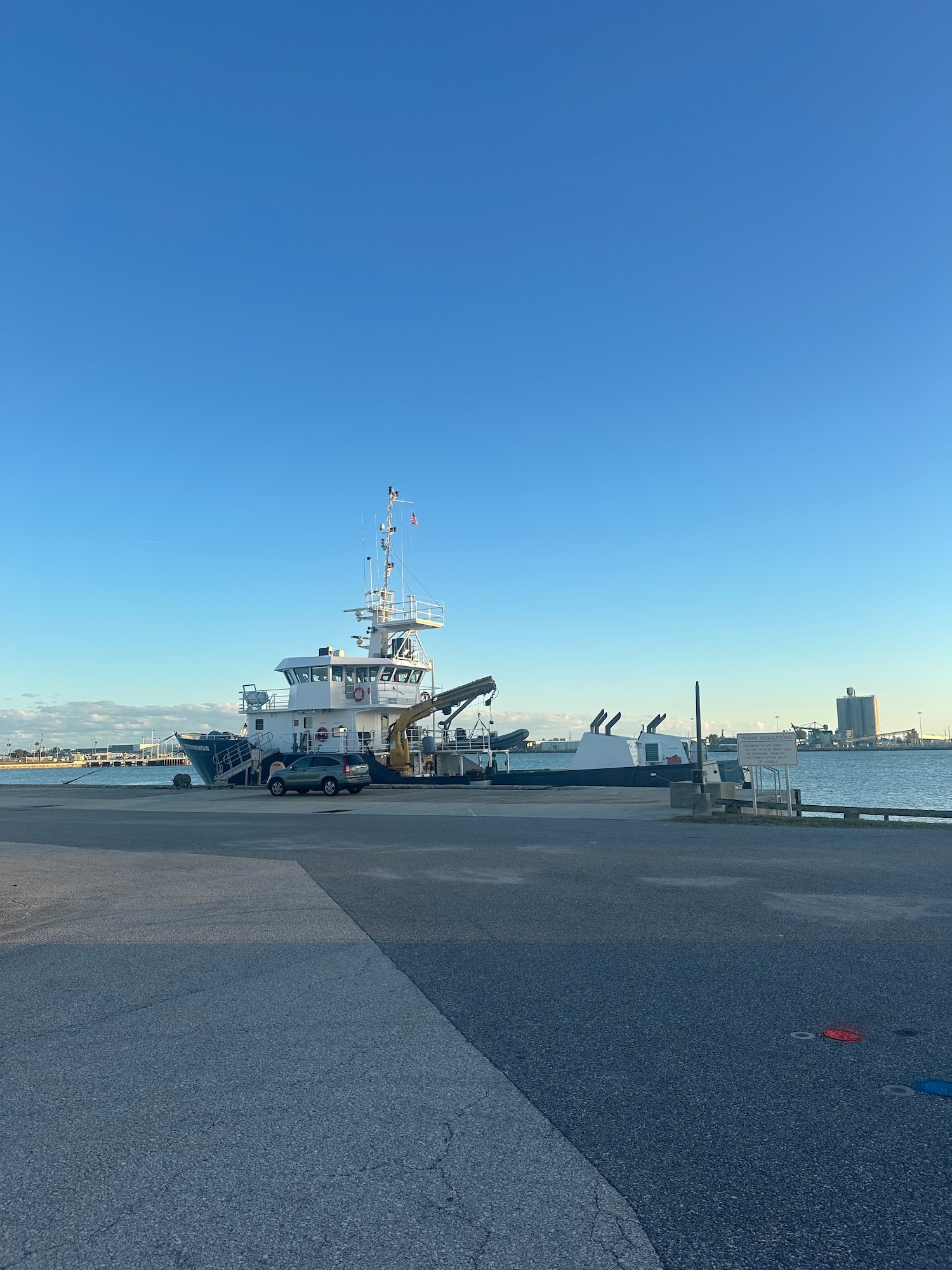 A boat is at port