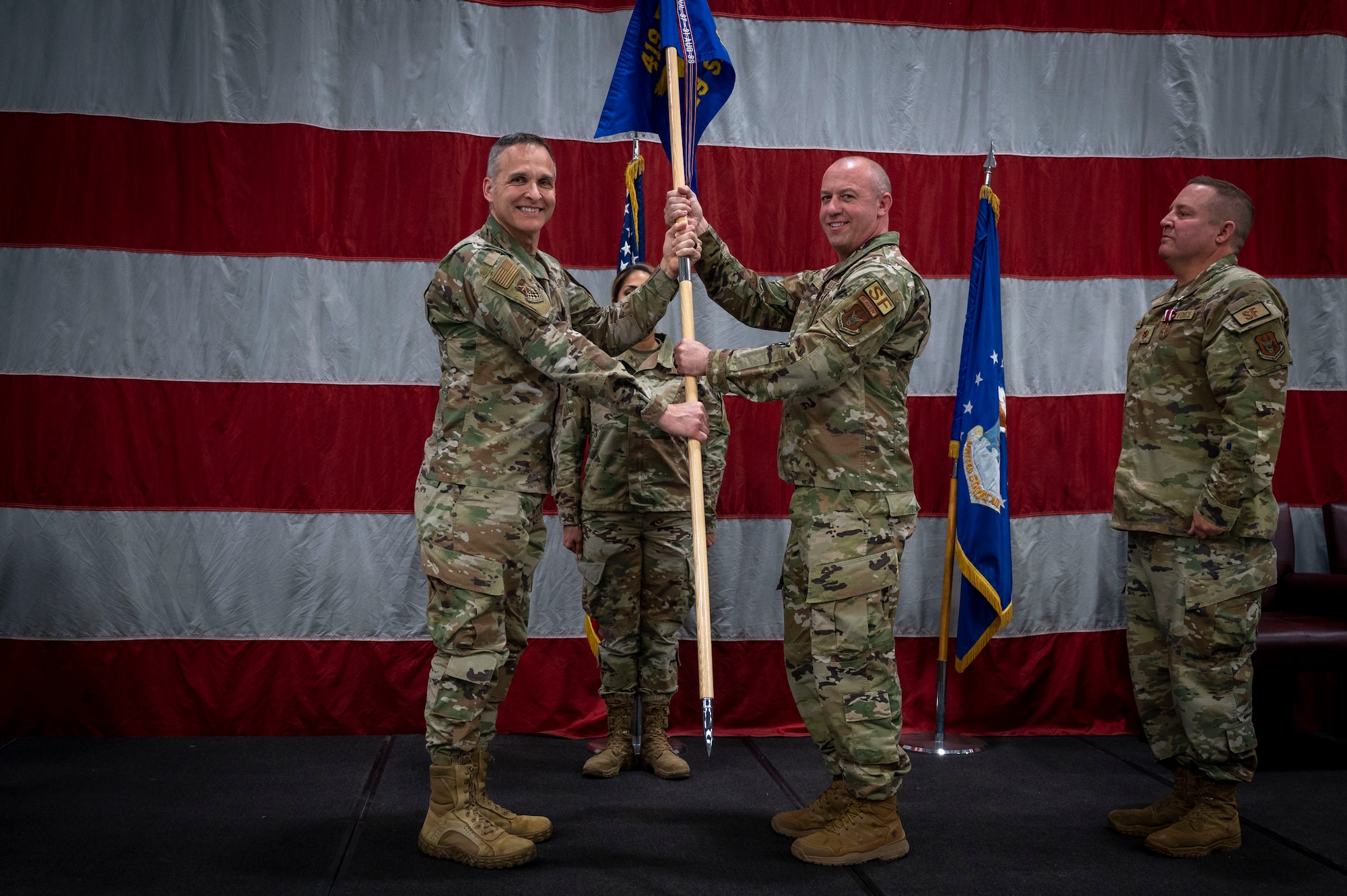 The 419th Security Forces Squadron held a change of command ceremony here Jan. 12, 2025, where Major Robert Sanford relinquished command to Lt. Col. Erland Torrey.