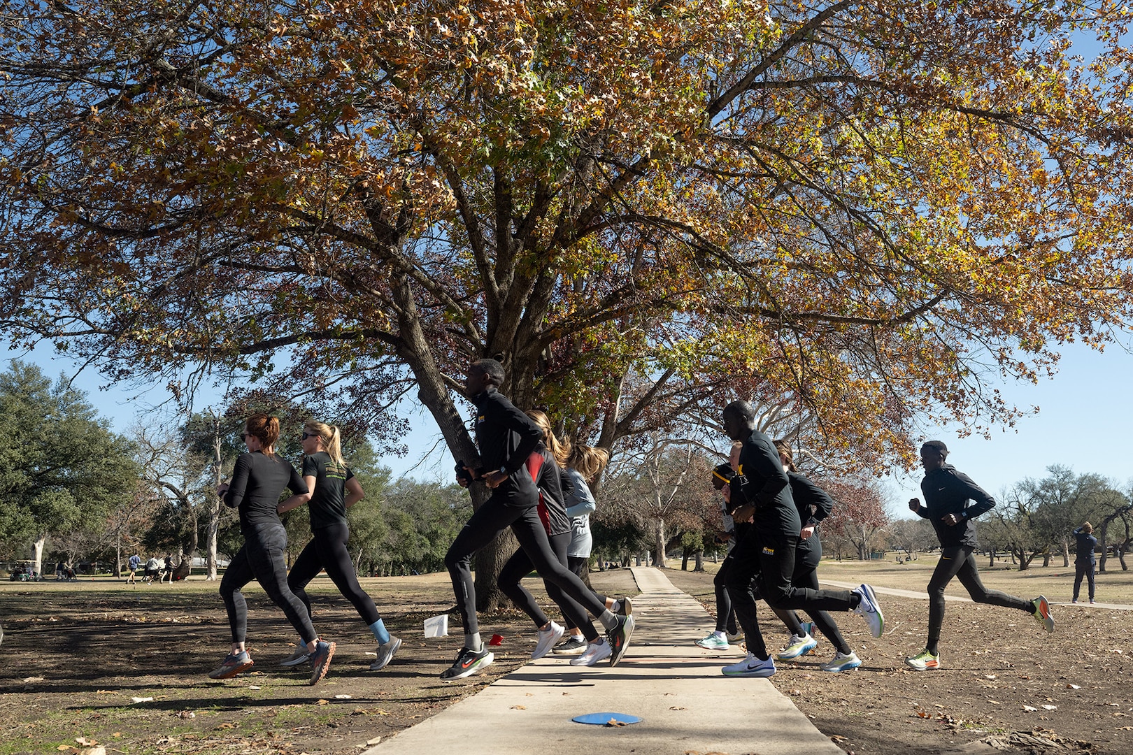 Team Army runners practice for the 2025 Armed Forces Men’s and Women’s Cross Country Championship at Windcrest Golf Club in Windcrest, Texas, on Jan. 24, 2025. The championship is scheduled for Jan. 25. (DoD photo by EJ Hersom)