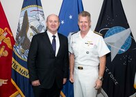 Adm. Samuel J. Paparo, commander of U.S. Indo-Pacific Command, meets with Australian Secretary of the Department of Defence Greg Moriarty at USINDOPACOM headquarters on Camp H.M. Smith in Hawaii, Jan. 21, 2025.