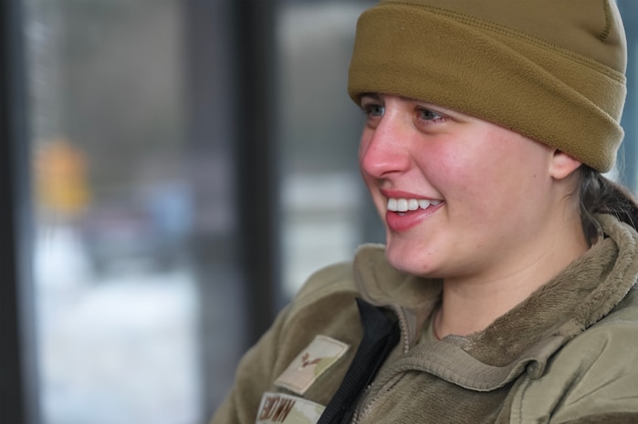 An Airman at the front gate of Joint Base Charleston