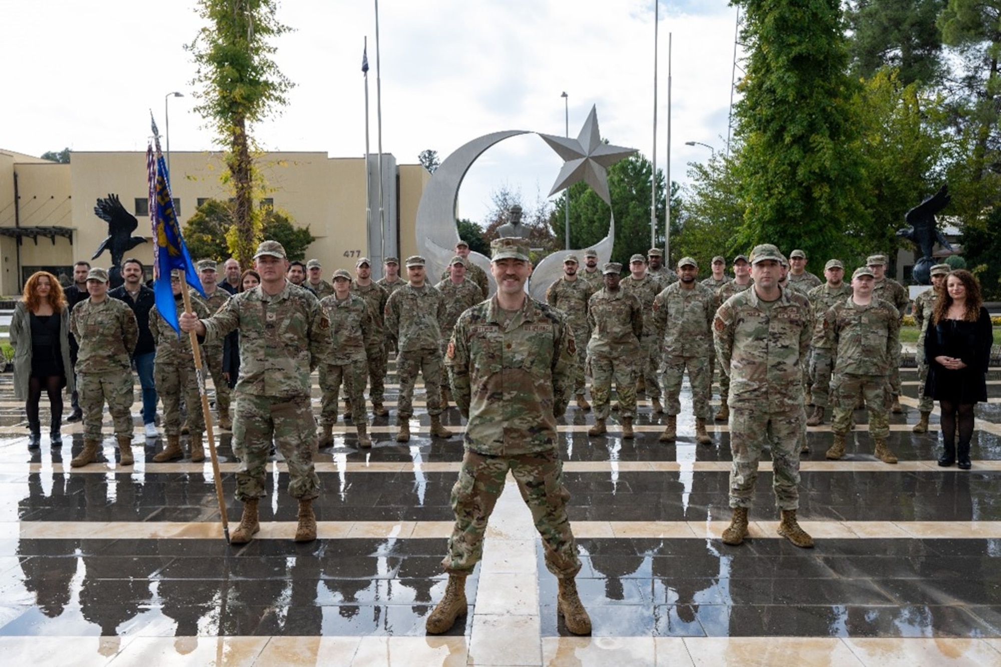 Maj. Stephen Bittner, 39th Contracting Squadron Commander, formed up his squadron on Nov. 21, 2024 to immortalize both military and local national personnel for the hard work they accomplished after the fiscal year end.