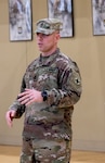 Newly promoted Sgt. Maj. Kyle Bishop thanks friends, family, and fellow Soldiers for their support throughout his career in the Illinois Army National Guard during a promotion ceremony at the 33rd Infantry Brigade Combat Team’s headquarters in Urbana Jan. 24.