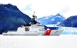 The Coast Guard Cutter Stratton (WMSL 752) transits Glacier Bay, Alaska, Aug. 1, 2024, while patrolling the region. Stratton’s crew returned to its homeport in Alameda, Calif., on Nov. 4, after completing a 110-day patrol in the Arctic Ocean, Chukchi Sea and Bering Sea. U.S. Coast Guard courtesy photo.