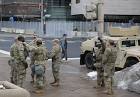 Pennsylvania National Guard Military Police attached to Joint Task Force-District of Columbia (JTF-DC) go over plans in Washington, D.C., Jan. 17, 2025.  Approximately 8,000 National Guard service members from approximately 40 states, territories, and the District of Columbia comprise JTF-DC to support the 60th Presidential Inauguration, continuing a legacy that began in 1789 when their predecessors escorted George Washington to the first inauguration. At the request of civil authorities, these National Guard service members provide critical support such as crowd management, traffic control points, CBRN response, civil disturbance response, and sustainment operations. Their expertise and seamless collaboration with interagency partners help ensure a safe and peaceful transition of power during this historic event.