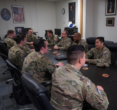 Members of the 2nd Navigational Warfare Squadron, formerly known as 2nd Space Operations Squadron, participate in a mentorship round robin at Schriever Space Force Base, Colorado, Jan. 23, 2025. The mentorship initiative supports Space Operations Command’s Guardians and Airmen Development Program by equipping junior servicemembers with the necessary knowledge, skills and abilities to meet current and future demands of the U.S. Space Force. (U.S. Space Force photo by Keefer Patterson)