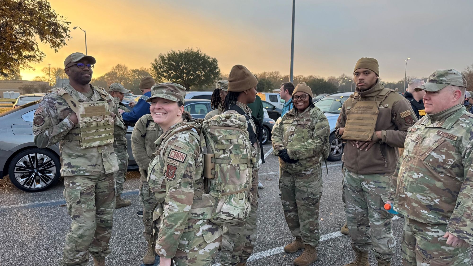 Students from the Foundation 700 Course before starting the 42nd Air Base Wing Hustler 6 Ruck March at Maxwell Air Force Base, Alabama, Dec. 20, 2025.