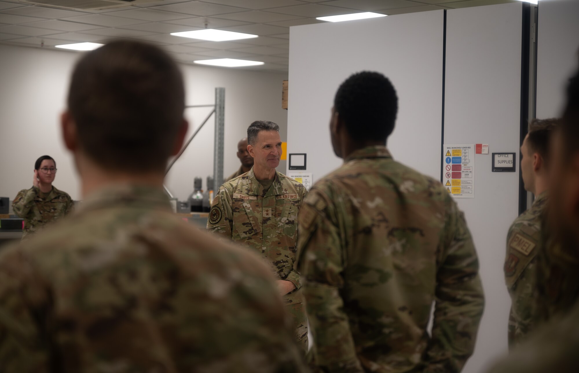 U.S. Air Force Maj. Gen. Trent C. Davis, Headquarters U.S. Air Force chief of chaplains, speaks to members of the 86th Mechanical Squadron at Ramstein Air Base, Germany, Jan. 24, 2025.