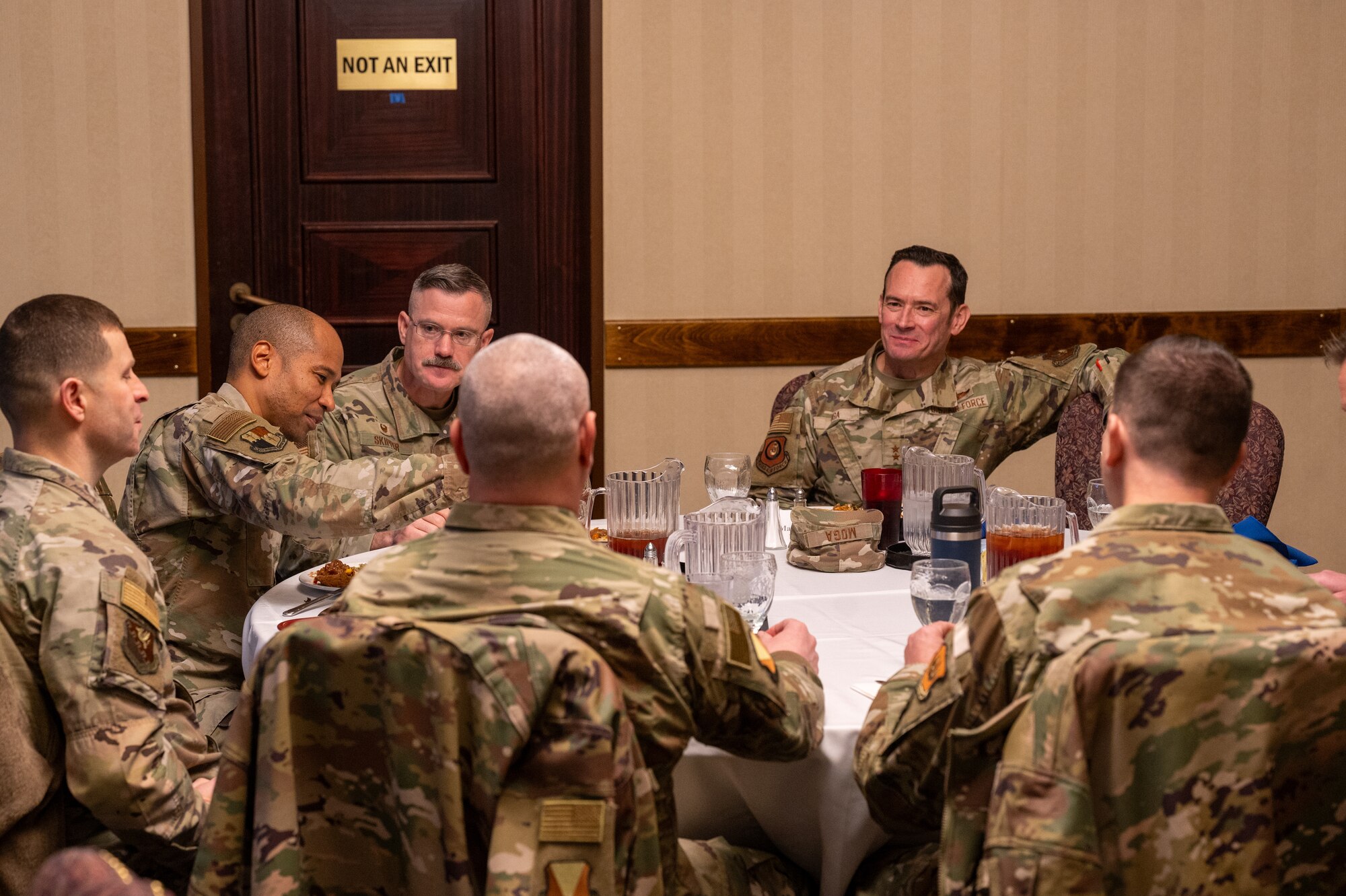 U.S. Air Force Maj Gen. Paul D. Moga, Third Air Force commander, meets with senior leaders from U.S. Air Forces in Europe and Air Forces Africa for the 2025 USAFE-AFAFRICA Mission Support and Maintenance Group Strategy Conference at Ramstein Air Base, Germany, Jan. 23, 2025. The conference was a two-day group discussion led by senior leaders within USAFE-AFAFRICA, covering topics such as great power competition, operational planning, agile combat employment and personnel management. (U.S. Air Force photo by Senior Airman Renan Arredondo)