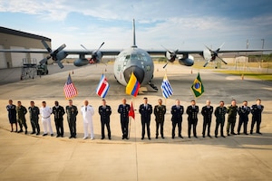 Senior NCOs and NCOs from the U.S. Air Force, Brazilian Air Force, Colombian Navy, Colombian Army, Colombian National Police, Costa Rican Coast Guard, and Uruguayan Air Force completed their Professional Military Education. The INCOC at IAAFA is a training program designed for NCOs from air forces and other military branches in the Western Hemisphere. The course aims to enhance leadership skills, foster professional development, and promote cooperation and understanding among partner nations. It covers various subjects such as military operations, leadership principles, communication and cultural awareness. (U.S. Air Force courtesy photo by Tech. Sgt. Giancarlo Cintron)