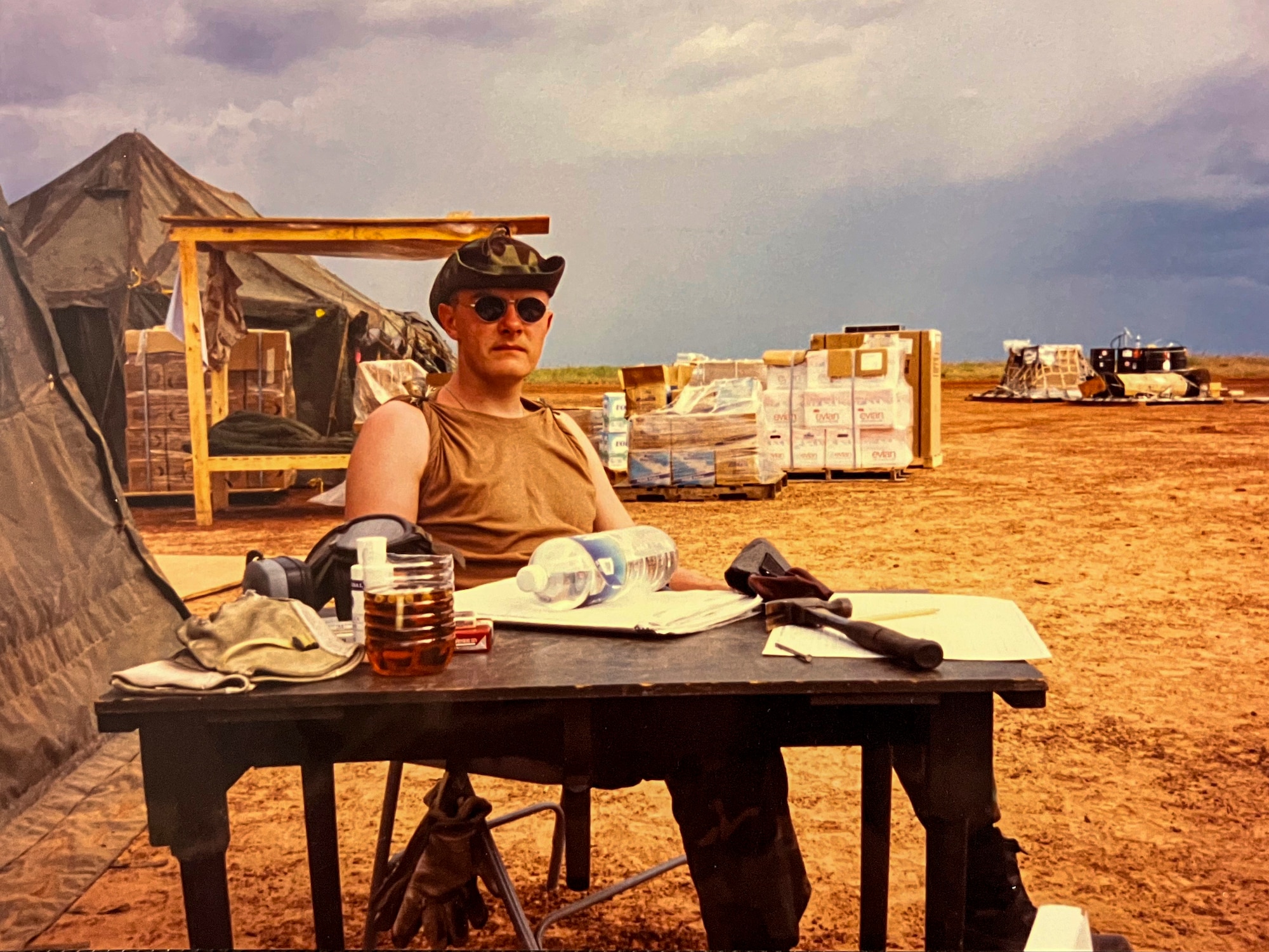 Man sits at desk