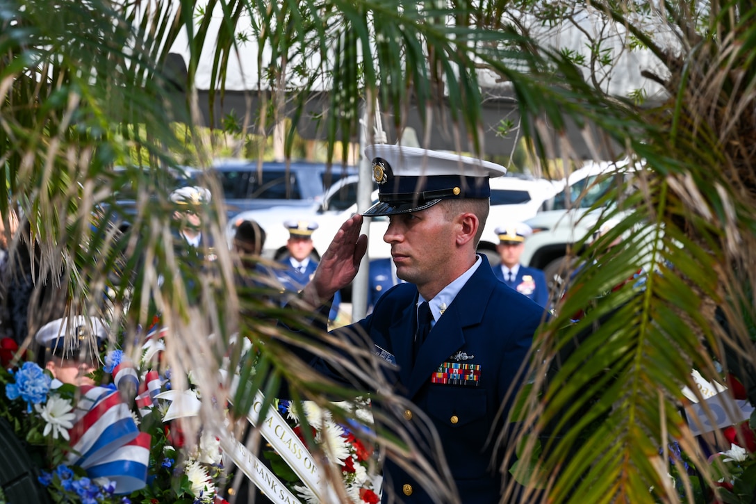 Coast Guard crew members from local units held a memorial service honoring the fallen crew members from Coast Guard Cutter Blackthorn, Tuesday, at the Blackthorn Memorial site in St. Petersburg.