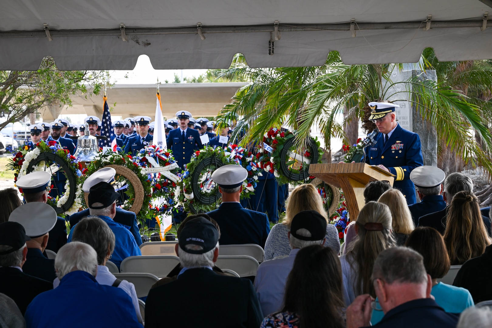 Coast Guard crew members from local units held a memorial service honoring the fallen crew members from Coast Guard Cutter Blackthorn, Tuesday, at the Blackthorn Memorial site in St. Petersburg.