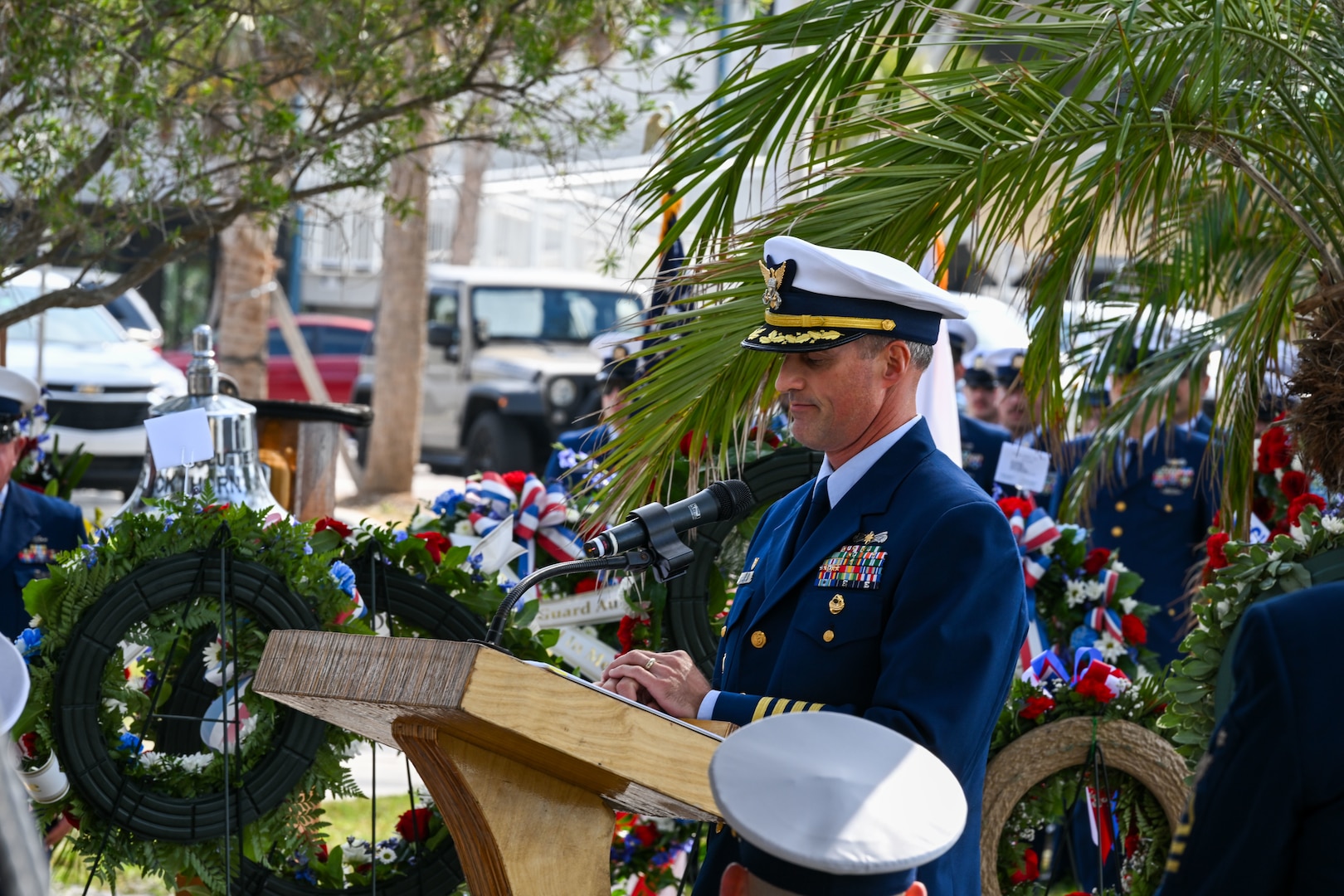 Coast Guard crew members from local units held a memorial service honoring the fallen crew members from Coast Guard Cutter Blackthorn, Tuesday, at the Blackthorn Memorial site in St. Petersburg.