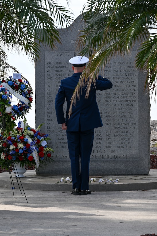 Coast Guard crew members from local units held a memorial service honoring the fallen crew members from Coast Guard Cutter Blackthorn, Tuesday, at the Blackthorn Memorial site in St. Petersburg.