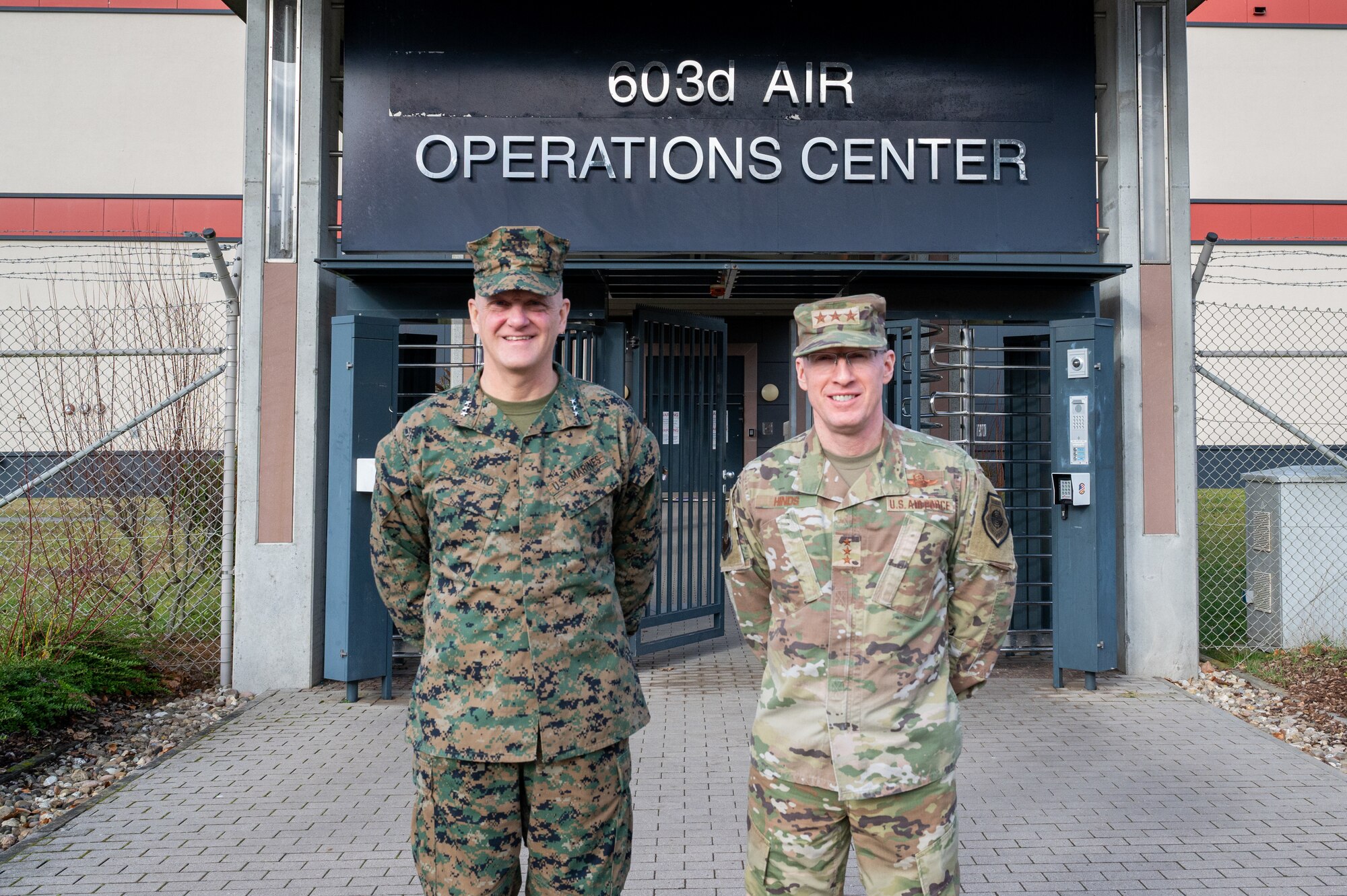 U.S. Marine Corps Lt. Gen. Robert C. Fulford, U.S. European Command deputy commander, and U.S. Air Force Lt. Gen. Jason T. Hinds, U.S. Air Forces in Europe and Air Forces Africa deputy commander, visit the 603rd Air Operations Center on Ramstein Air Base, Germany, Jan. 28, 2025. The 603rd Air Operations Center, serves as a focal point in optimizing combat capabilities in the European theater by providing agile combat employment to our defense partners through coordinating command and control operations spanning over a 32 million square-mile region in two continents.
