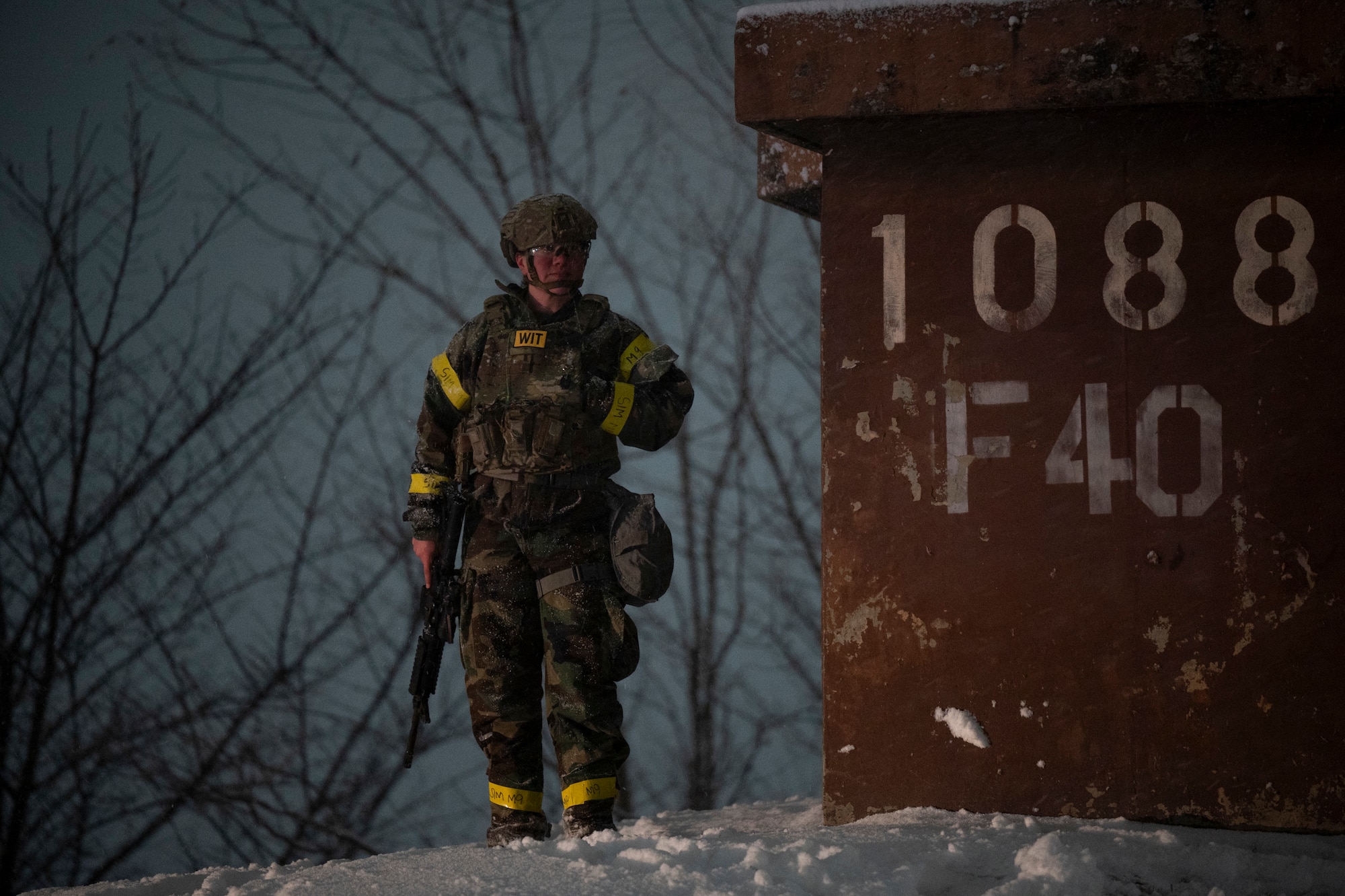 U.S. Air Force Staff Sgt. Cristina Panama, 51st Security Forces Squadron wing inspection team member, observes security forces response procedures during a ground attack scenario as part of during Beverly Herd 25-2 at Osan Air Base, Republic of Korea, Jan. 27, 2025.