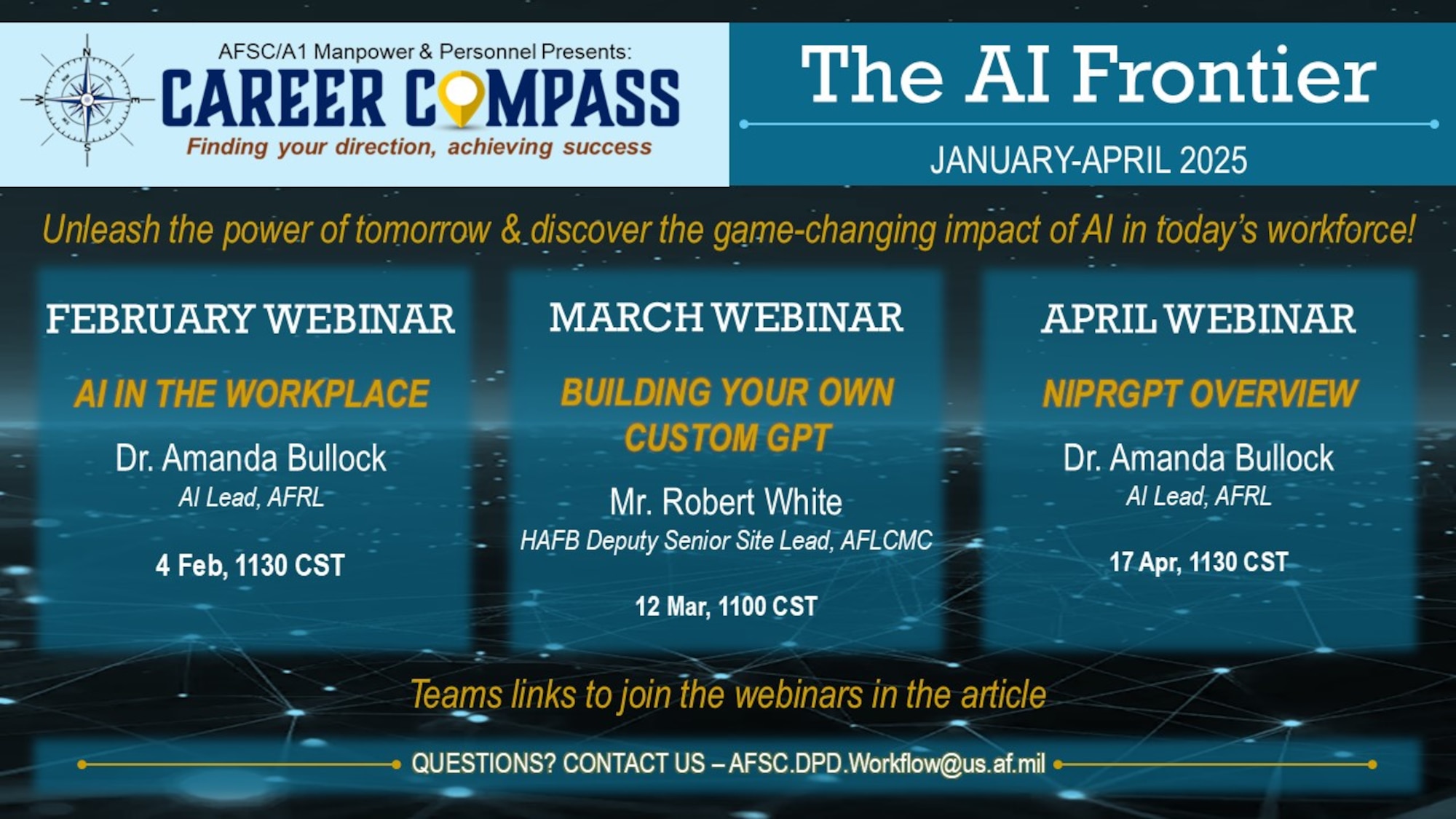 A graphic with a schedule for Teams webinars.