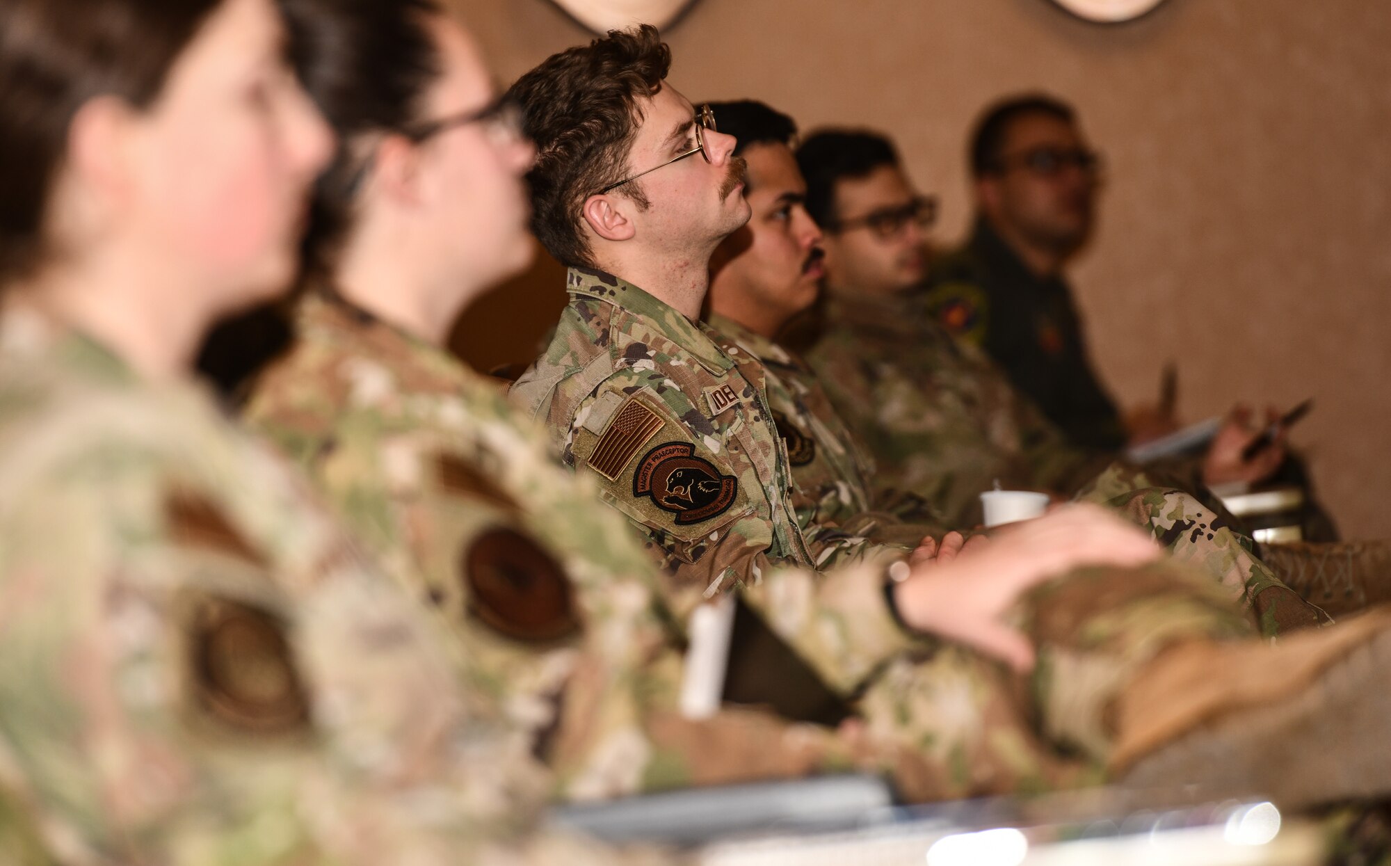 Company grade officers listen to a presentation during the Flight Commanders Course at Offutt Air Force Base, Jan. 24, 2025. The course was held to foster leadership abilities amongst younger officers. (U.S. Air Force photo by Chad Watkins)