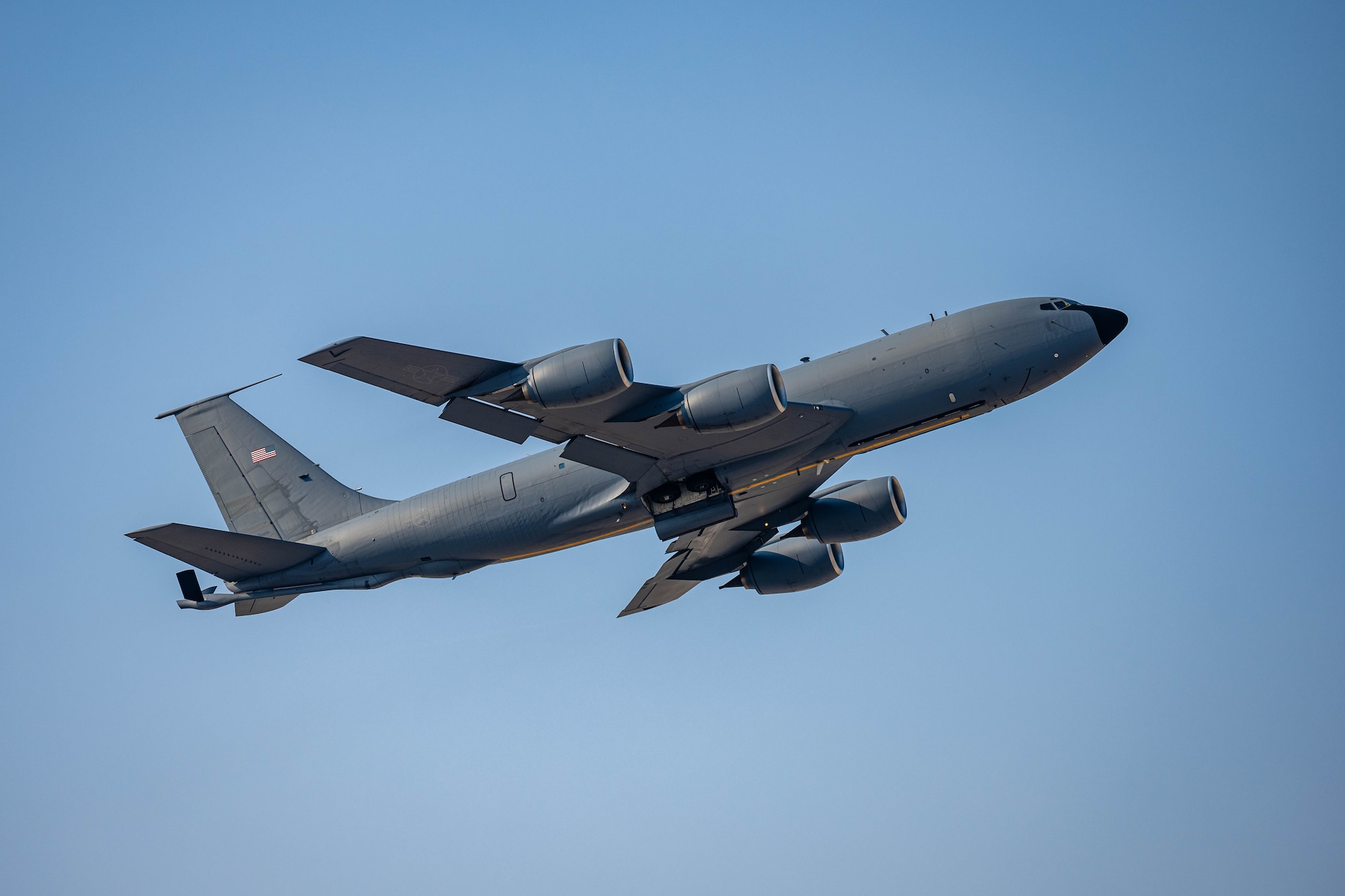 A U.S. Air Force KC-135 Stratotanker assigned to the 91st Expeditionary Air Refueling Squadron flies in support of Operation Agile Spartan 25.1 within the U.S. Central Command area of responsibility, Jan. 29, 2025. During Agile Spartan 25.1, aircraft and support personnel across multiple wings deployed in the USCENTCOM AOR,  generating combat air power from austere locations.