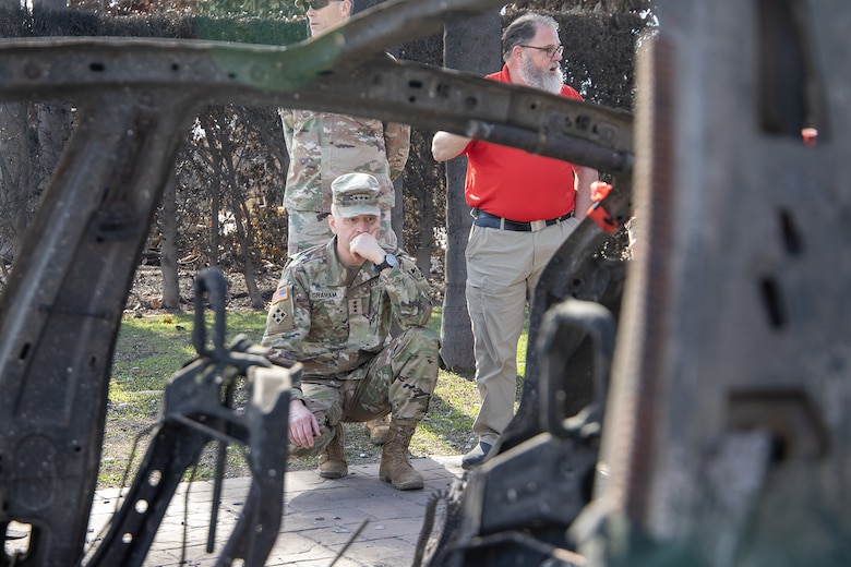 Lt. Gen. William "Butch" Graham, 56th chief of engineers and commanding general of U.S. Army Corps of Engineers, views wildfire damage Jan. 24 in Pacific Palisades, California. USACE Los Angeles District received a mission from FEMA Jan. 17 to assist with debris removal in support of the State of California following the devastating wildfires in Los Angeles County.