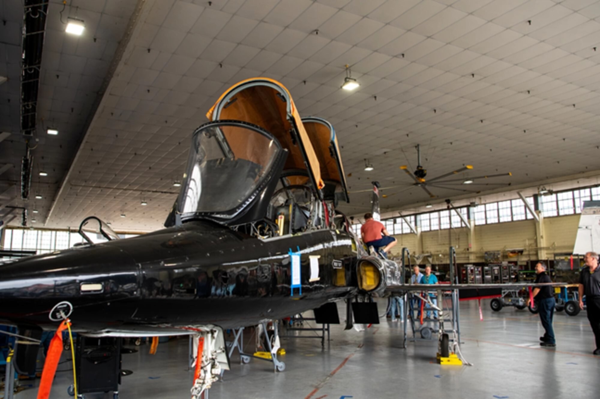 A T-38 undergoes inspection and repair at Randolph Air Force Base, Texas, August 24, 2022. (U.S. Air Force photo by Sarayuth Pinthong)