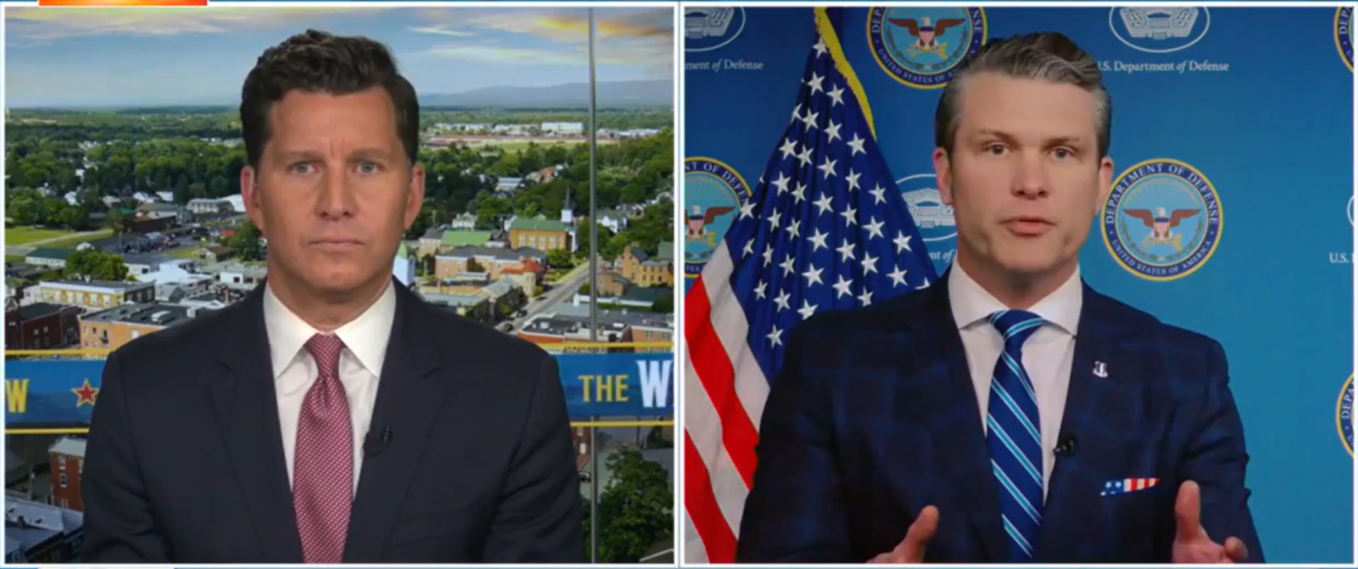 Two men appear beside each other in a split-screen configuration.