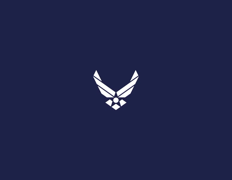 White U.S. Air Force logo on blue background