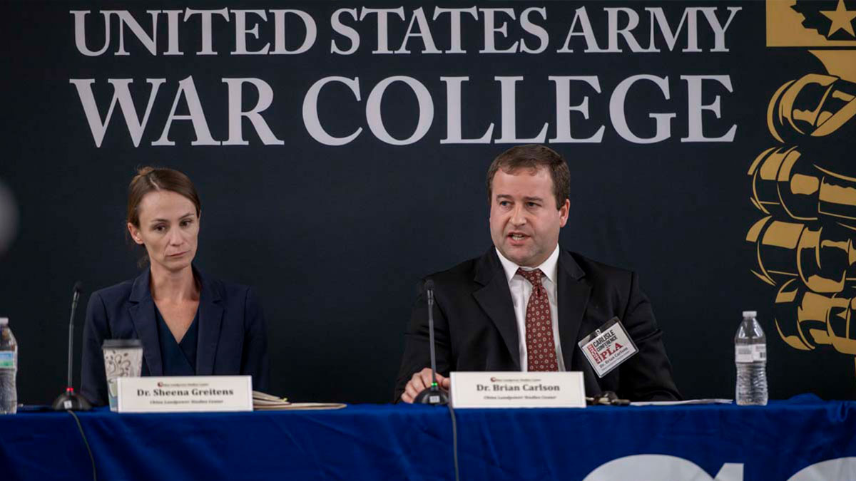 Carlisle Conference on the PLA Pictured is Panel Moderator Dr. Sheena Greitens, CLSC and Dr. Brian Carlson, CLSC during their panel on “Strategic Partners in Protracted War”. Not pictured is panel members Dr. David Stone, USNWC, and Mr. Markus Garlauskas, Atlantic Council.
