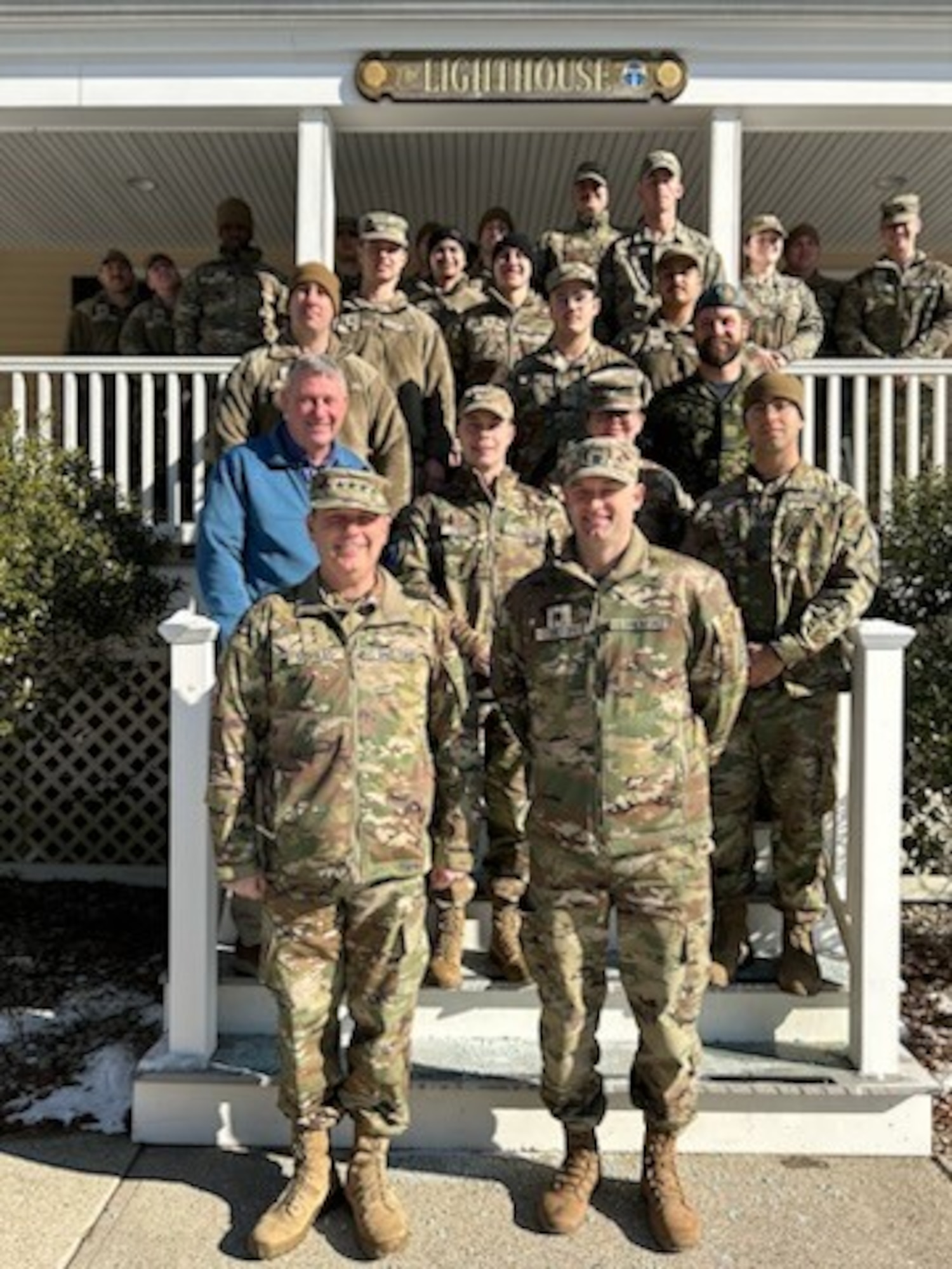 A Space Force general meets with military members in uniform