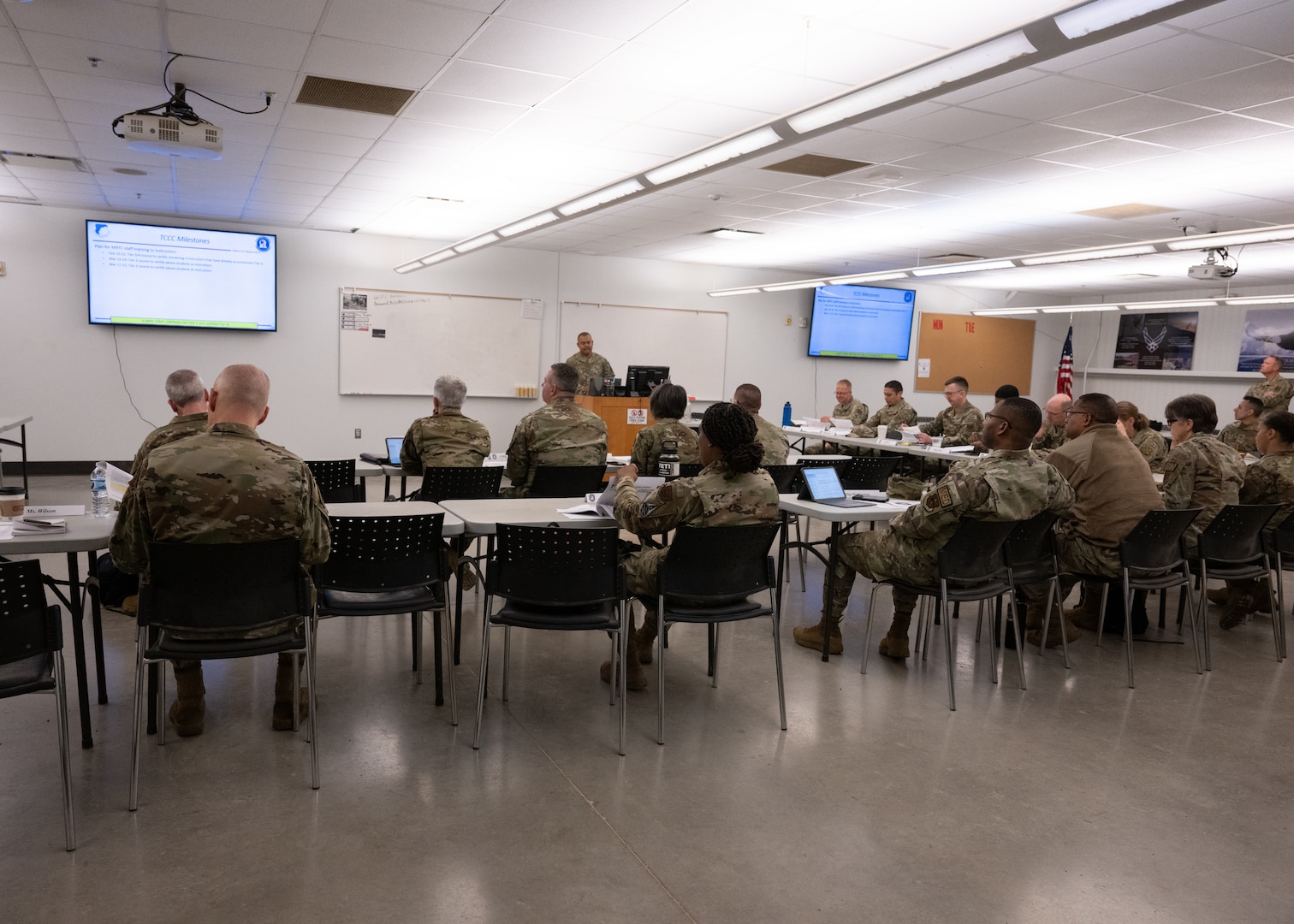 U.S. Air Force Airmen and senior leaders attended a medical readiness briefing on Jan. 31, 2025, at the 59th Medical Readiness Training Center, Joint Base San Antonio-Camp Bullis, Texas.