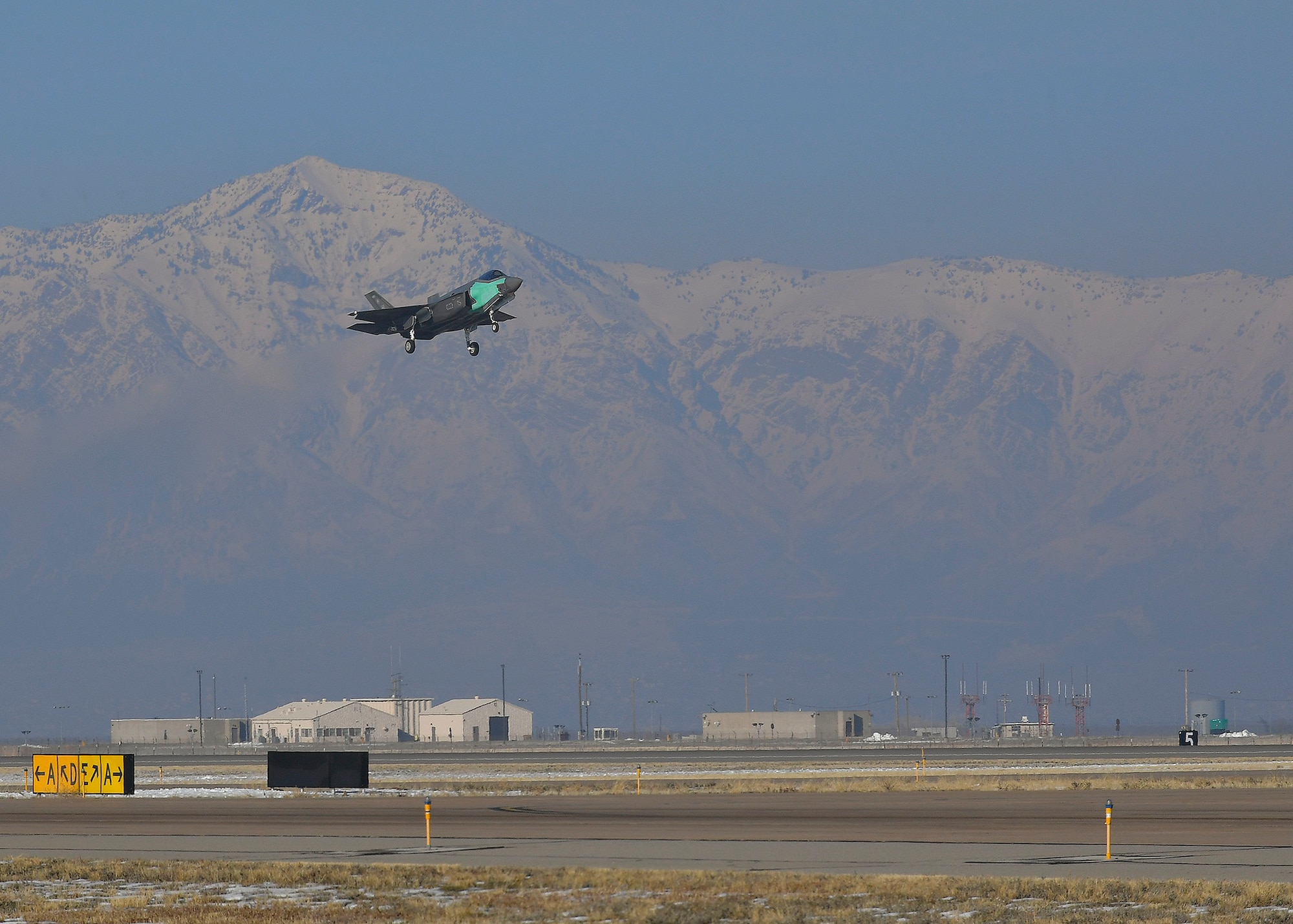 A photo of an F-35A taking off from Hill Air Force Base, Utah.