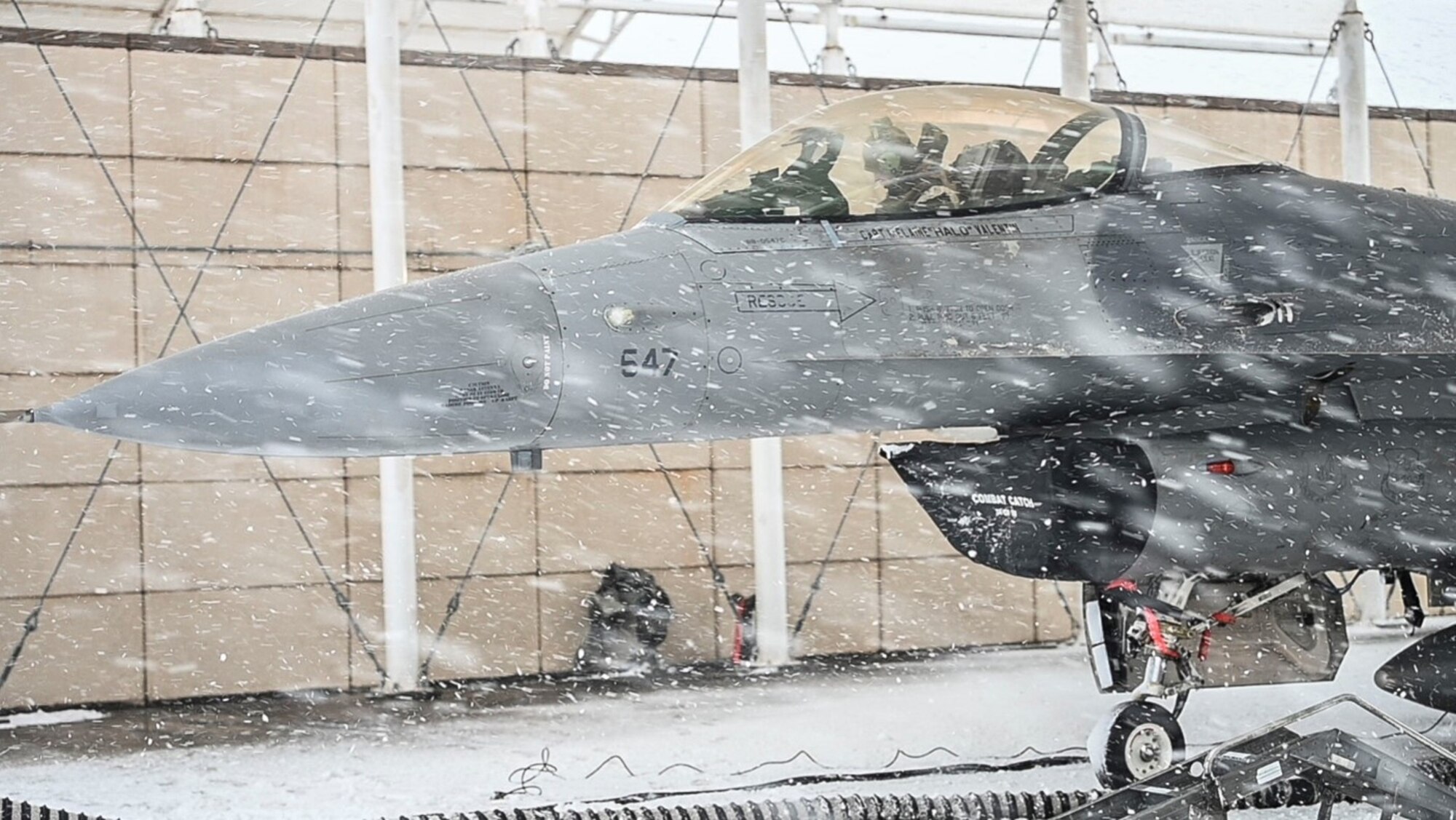 A U.S. Air Force avionics technician assigned to the 36th Fighter Generation Squadron completes function checks from the cockpit of an F-16 Fighting Falcon at Kunsan Air Base, Republic of Korea, Jan. 28, 2025. Members from Osan Air Base deployed to Kunsan AB as part of an agile combat employment exercise in support of Beverly Herd 25-2. ACE training exercises strengthen the 51st Fighter Wing's ability to rapidly disperse to an alternate operating location and quickly generate combat airpower in response to enemy threats. (U.S. Air Force photo by Staff Sgt. Ashley N. Mikaio)