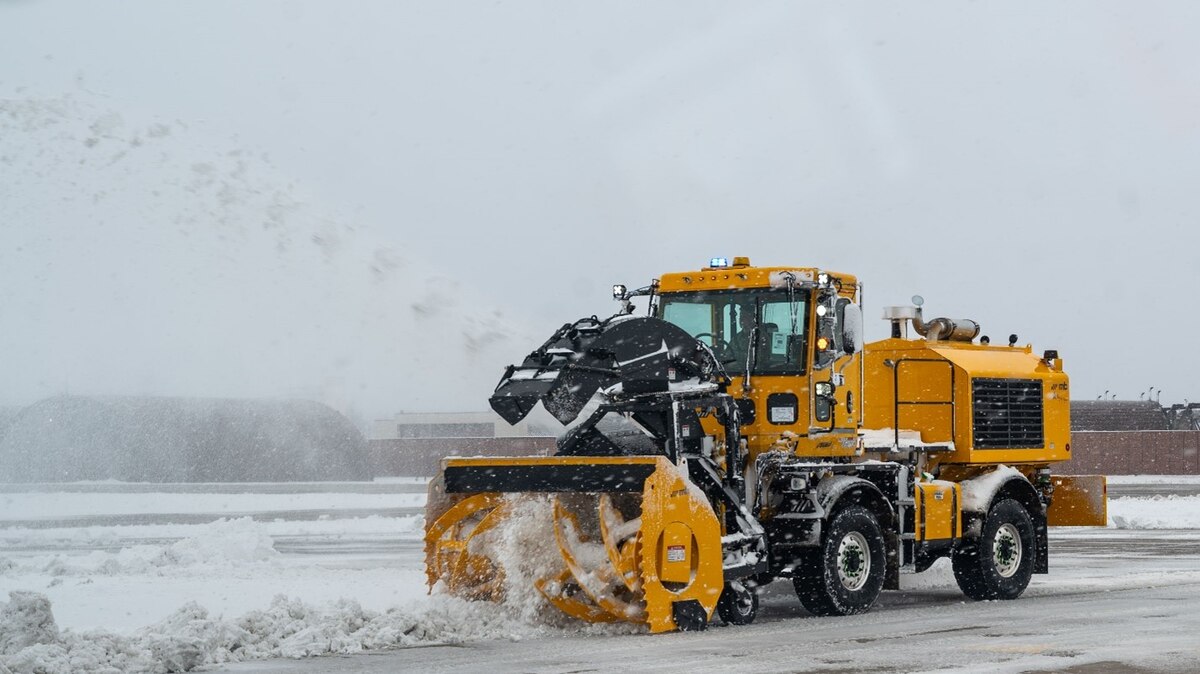 A U.S. Air Force Airman assigned to the 51st Civil Engineering Squadron operates a snow blower during Beverly Herd 25-2, at Osan Air Base, Republic of Korea, Jan. 28, 2025. The 51st CES worked consistently to clear off major taxi ways for aircraft and cargo, maintaining the ‘Fight Tonight’ mission regardless of inclement weather. (U.S. Air Force photo by Senior Airman Sabrina Fuller-Judd)