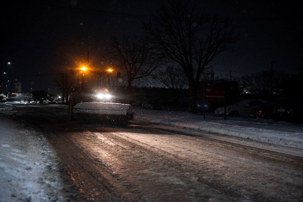 An Airman assigned to the 51st Civil Engineer Squadron Snow Team operates a snow clearing machine during exercise Beverly Herd 25-2 at Osan Air Base, Republic of Korea, Jan. 29, 2025. An unprecedented nine inches of snowfall was recorded on Osan during the exercise. Snow clearing operations were crucial to the continuation of safe operations, both exercise and real-world. (U.S. Air Force photo by Staff Sgt. Jason W. Cochran)