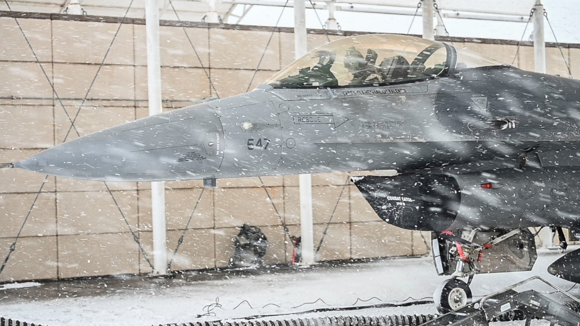 A U.S. Air Force avionics technician assigned to the 36th Fighter Generation Squadron completes function checks from the cockpit of an F-16 Fighting Falcon at Kunsan Air Base, Republic of Korea, Jan. 28, 2025. Members from Osan Air Base deployed to Kunsan AB as part of an agile combat employment exercise in support of Beverly Herd 25-2. ACE training exercises strengthen the 51st Fighter Wing's ability to rapidly disperse to an alternate operating location and quickly generate combat airpower in response to enemy threats. (U.S. Air Force photo by Staff Sgt. Ashley N. Mikaio)