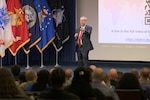 Brendan Mulvaney, director of the China Aerospace Studies Institute at National Defense University, speaks to Defense Logistics Agency employees