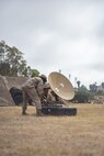Marines check a MCWS-X satellite during the annual division communications competition at Marine Corps Base Camp Pendleton, California, June 18, 2025.