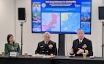 Rear Admiral Michael Mattis, Director, Strategic Effects, Commander U.S. Naval Forces Europe/Africa Commander, Task Force-SIX SIX (far right), Captain Colin Corridan, Acting Director, U.S. Navy Disruptive Capabilities Office (far left), and Industry partner Insitu (center) on the panel “UxS Exquisiteness to Attritability: How Ukraine has provided insight into how UxS should be deployed for the next conflict in INDOPACOM."