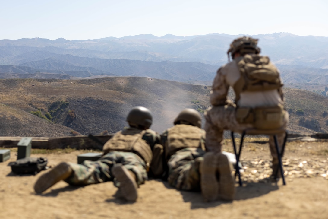 U.S. Marines with 1st Combat Readiness Regiment, 1st Marine Logistics Group, fire a M240B machine gun during a live-fire range on Marine Corps Base Camp Pendleton, California, June 27, 2025.