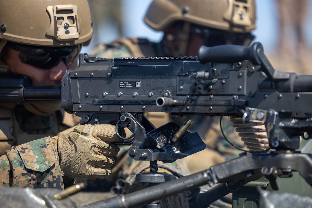 U.S. Marines with 1st Combat Readiness Regiment, 1st Marine Logistics Group, fire a M240B machine gun during a live-fire range on Marine Corps Base Camp Pendleton, California, June 27, 2025.