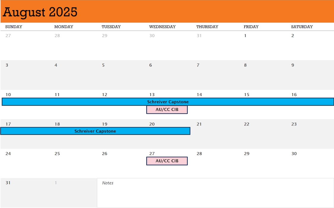 AFWI August 2025 Calendar