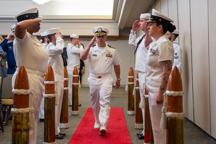 250630-N-MZ309-2009 SILVERDALE, Wash. (June 30, 2025) — Capt. Jason Sherman arrives to a change of command ceremony held in Bangor Plaza at Naval Base Kitsap-Bangor, June 30, 2025. During the ceremony ¬¬-Sherman relieved Rear Adm. Mark Sucato as commander, Navy Region Northwest. Commander, Navy Region Northwest provides consolidated base operations support for Navy activities in Washington, Oregon, Alaska, Idaho, Montana, Wyoming, North Dakota, South Dakota, Nebraska, Minnesota and Iowa. The commander oversees the assigned shore organization and provides facilities and space management, exercise coordination, and support to homeported and transient ships, submarines and aircraft as well as afloat and ashore tenants, military and family members. (U.S. Navy photo by Mass Communication Specialist 1st Class Ryan Riley)